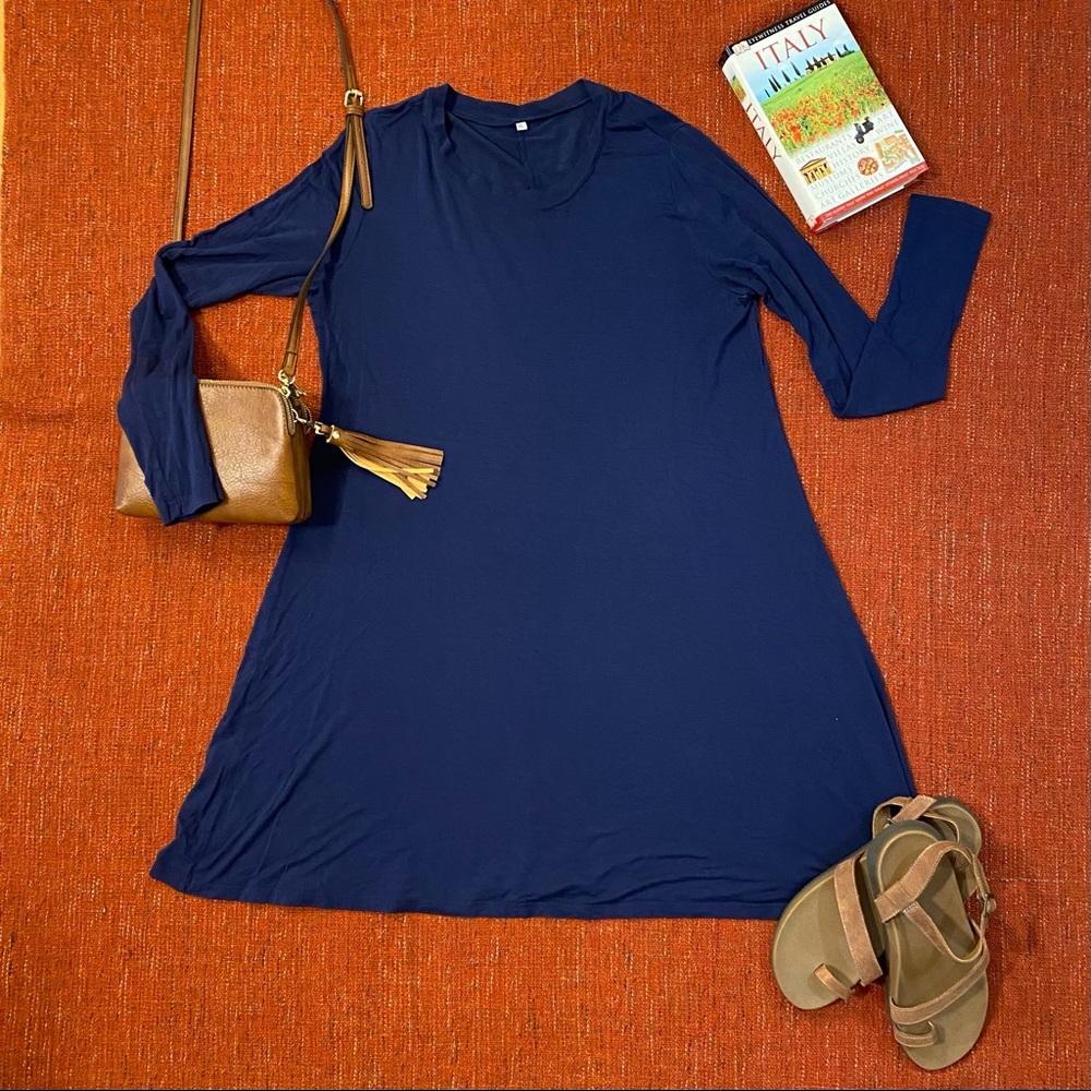 Navy Long Sleeve Trapeze Dress - XL